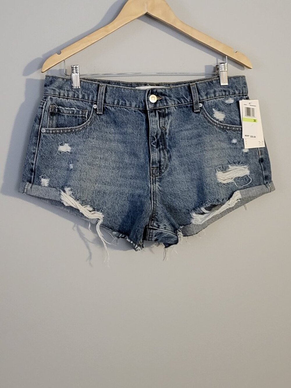 Seven7 Blue Medium Wash Denim Distressed Shorts Size 30